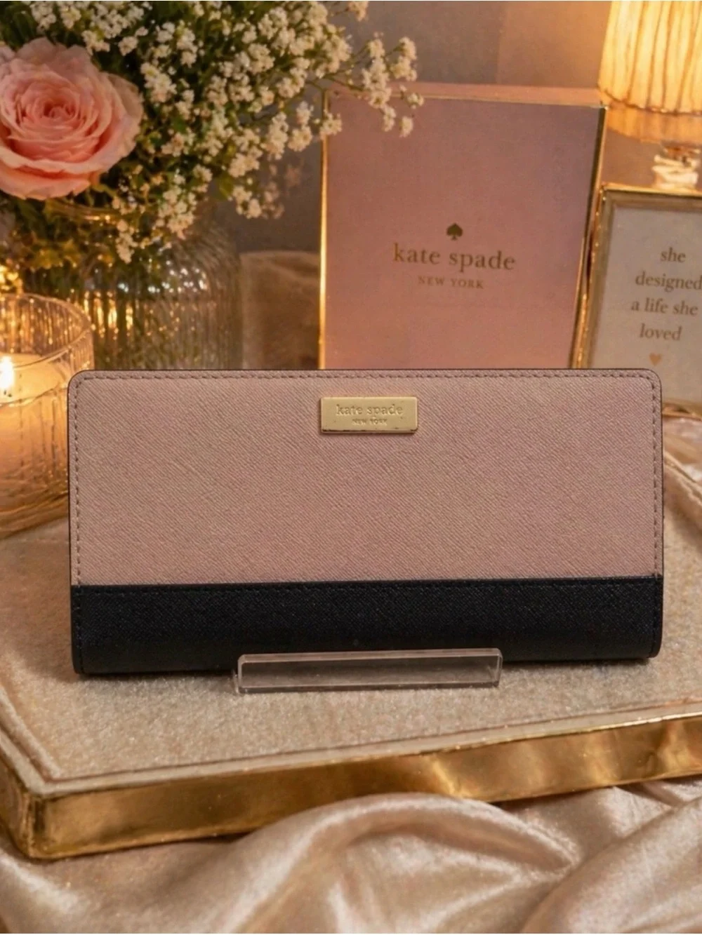 kate spade Two-Tone Continental Blush and Black Saffiano Wallet